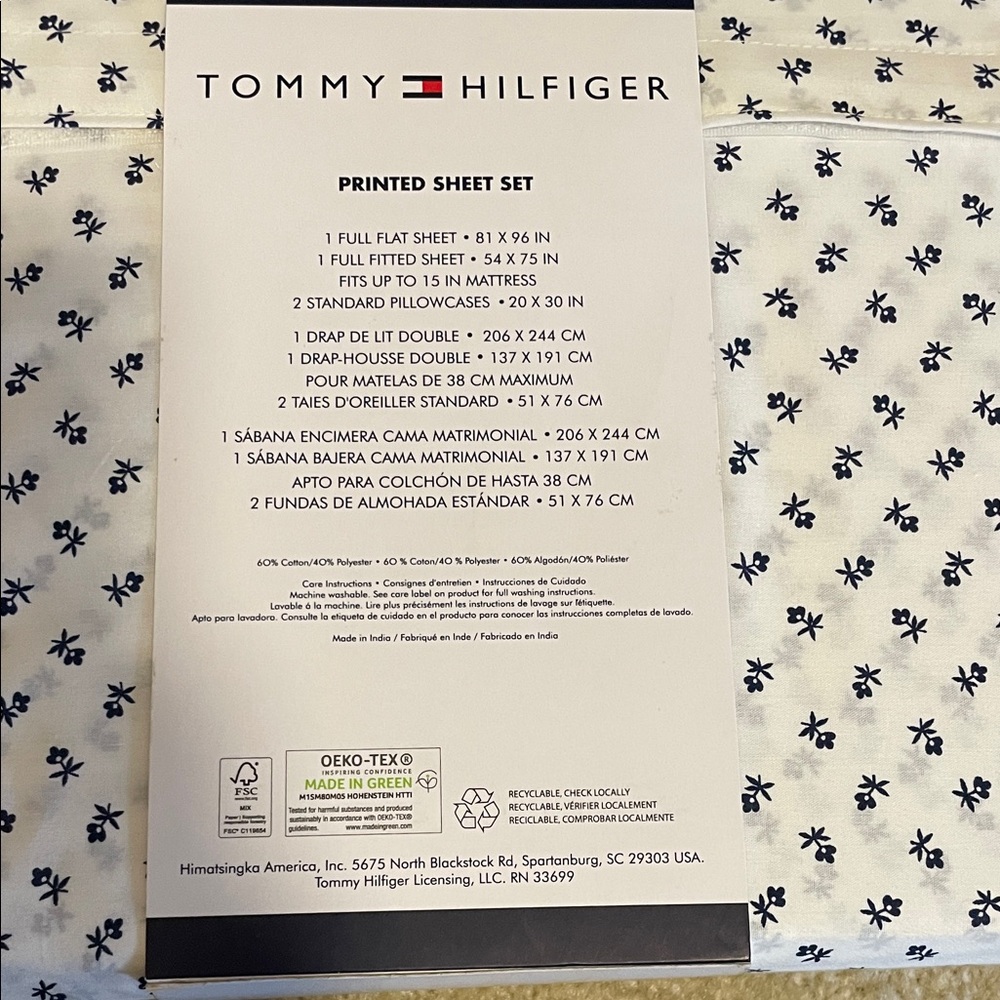 Tommy Hilfiger Full Sheet Set with Navy Pattern - Picture 2 of 6